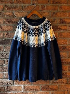 Wind River Nordic Fair Isle Sweater Large Navy Blue Winter Knit Pullover